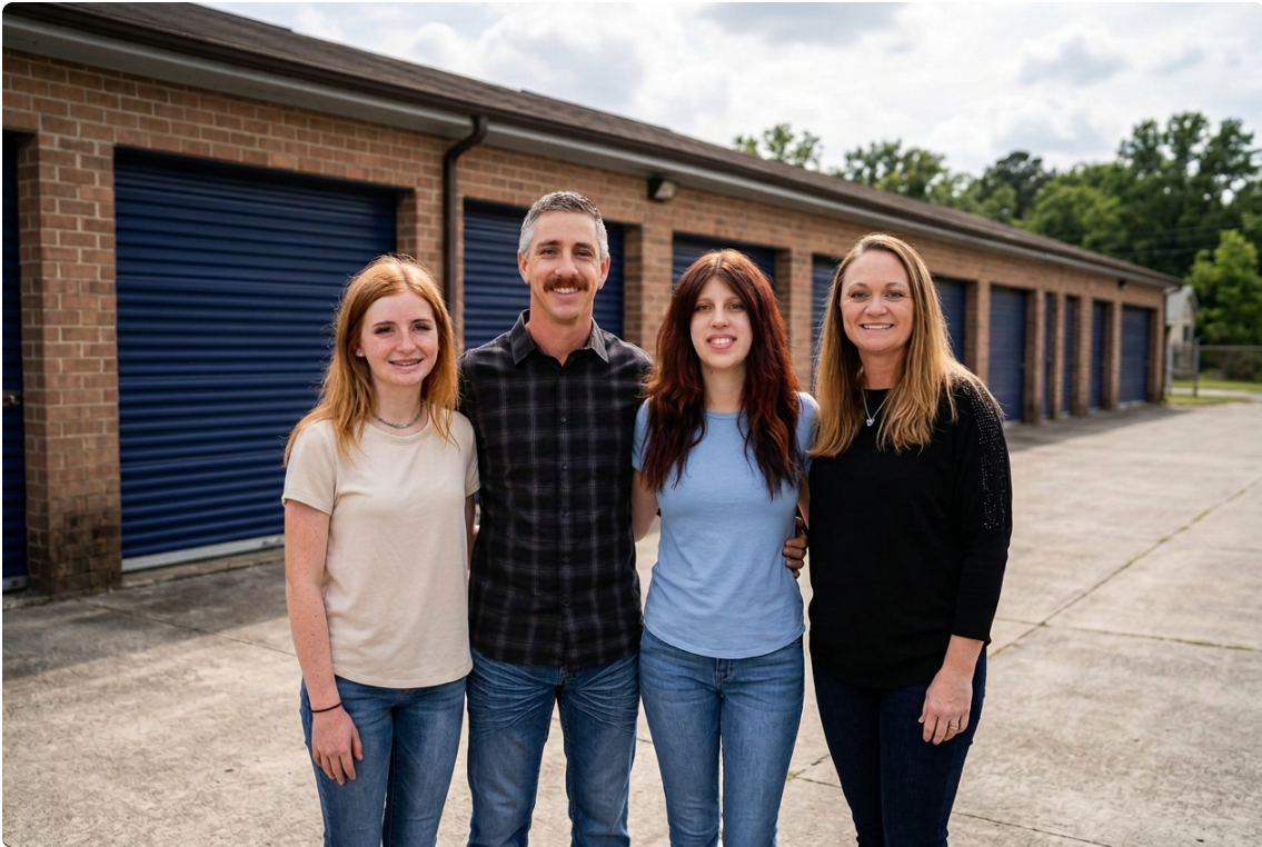 The UnitSafe Storage family in front of one of their facilities